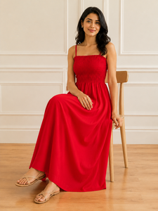 Vestido Maxi de Verano Casual para Mujer, Color Rojo Sólido, Cuello Cuadrado, Sin Mangas, con Tirantes, Cómodo de Usar, Alta Calidad, Venta al Por Mayor - Product Image 5
