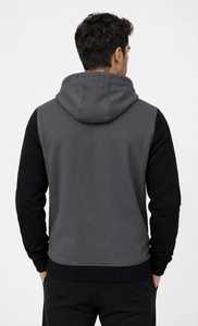 Men's Grey <b>Black</b> Color Block <b>Zip</b> <b>Up</b> <b>Hoodie</b> Raglan Sleeve Hooded Casual Sweatshirt - Product Image 3