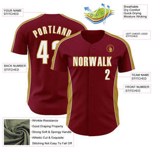 เสื้อเบสบอลสีแดงเลือดหมูแบบขายส่ง ติดกระดุม ผ้าโพลีเอสเตอร์ 160 GSM ระบายอากาศได้ดี ชุดทีม สามารถกำหนดสีและขนาดได้ เสื้อกีฬา - Product Image 3