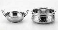 Ensemble de table pour la restauration indienne : Poêle Karahi à curry et bol Handi à riz en acier inoxydable, finition martelée artisanale