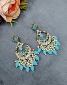 Exquisite Pear Cut Stud Stone Chandbali <b>Dangle</b> <b>Earrings</b> For Women Traditional Antique <b>Gold</b> Plated Fashion <b>Earrings</b> Manufacturers - Product Image 4