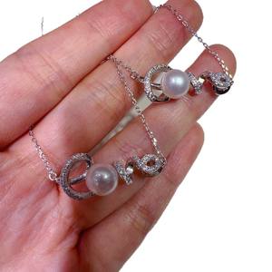 M Home Luxury Full Zirconia Crystal <b>Necklace</b> 7-8 Freshwater Pearl S925 Pure Silver Versatile 'LOVE' <b>Letter</b> Design - Product Image 5