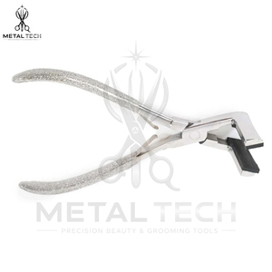 Pince à presser pour extensions de cheveux en argent poli, cadre en métal massif, mâchoires en silicone noir, poignée recouverte de paillettes - Product Image 3