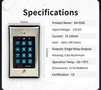 Unidad de Control de Acceso con Teclado Independiente DK-9520 con Salida Única, LED Retroiluminado y Función de Entrada de Código