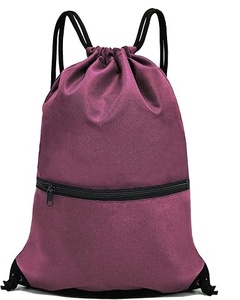 Purple Nylon <b>Drawstring</b> <b>Backpack</b> with Zippered Pocket 30-40L Capacity for Sports and Gym Use - Product Image 1