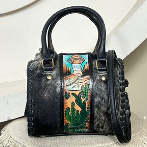 Bolsos de Viaje Mini Duffel de Cuero de Vaca con Pelo, Diseño Premium 2026, de Lujo, con Estampado de Cactus, Bolsos Cruzados de Mano para Unisex - Product Image 4