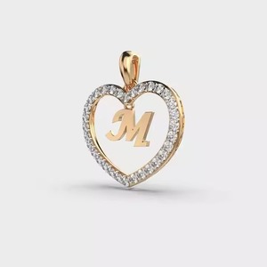 Elegant Gold Initial Pendant with Diamond Letter Alphabet M <b>Charm</b> Stylish Jewelry for Women - Product Image 1