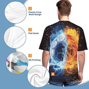 T-shirt imprimé ballon de football Fire Ice pour homme, manches courtes, col rond, décontracté, coupe oversize, style streetwear, en polyester écologique - Product Image 5