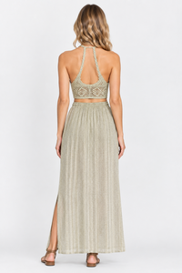 Vintage <b>Crochet</b> Halter Crop Top Striped Maxi Skirt <b>Set</b> Beach Vacation Women Outfit - Product Image 3