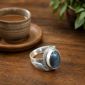 Blue Flash Labradorite <b>Statement</b> <b>Ring</b> 925 Sterling Silver Rose & Yellow Gold Plated Handmade Designer Gemstone <b>Ring</b> for Unisex - Product Image 3