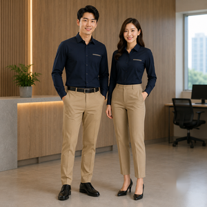 Chemise d'uniforme marine à manches longues avec pantalon kaki en mélange respirant polyester et coton pour adultes unisexe - Product Image 1
