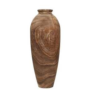 Vase en bois haut et fin fait main, luxe, grain naturel, bois massif, bouteille à fleurs, décoration moderne pour centre de table de salon - Product Image 1