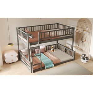Letto a Castello XL Grigio con Scala e Sponde di Sicurezza per Bambini, Dimensioni Queen - Product Image 6