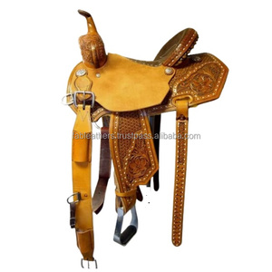 Sillín de caballo occidental hecho a mano antiguo, sillín de cuero genuino de caballo estilo vaquero americano con accesorios a juego a granel - Product Image 1