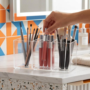 Organisateur de bureau en acrylique pour pinceaux de maquillage et gloss à lèvres, conteneur de rangement pour outils cosmétiques et stylos - Product Image 4