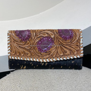 Portefeuille en cuir torsadé à la main Western Hair On Métallisé Sac à main en cuir véritable Premium High Quality Western Card Holder Luxury Wallet - Product Image 2