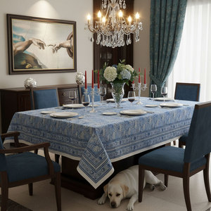Meadow Song Blue 10 Seater <b>Tablecloth</b> 180x270cm Handcrafted Block Printed 100% Cotton Wedding Dining Home Decor Style - Product Image 2
