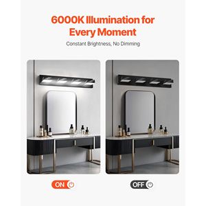 Moderna Lampada da Parete a 4 Luci LED per Specchio da Bagno, 25,59 Pollici, Nera, con Impermeabilità IP44 - Product Image 6