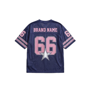 Camiseta de fútbol americano unisex de malla azul extragrande de primera elección con estampado gráfico personalizado, cuello en V, hombros caídos, estilo Y2K, camisa urbana sólida - Product Image 5