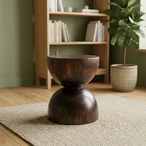 Table basse en bois minimaliste, faite à la main, mobilier moderne pour salon, base en bois massif, design rond - Product Image 4