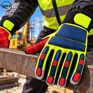 High Visibility Yellow <b>Red</b> Heavy Duty Working <b>Gloves</b> Rubber TPR Back Hand Anti Shock Reinforced Palm Industrial Driver <b>Gloves</b> - Product Image 6