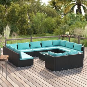 Grand ensemble de salon de jardin modulaire en rotin PE noir, mobilier d'extérieur modulaire haut de gamme - Product Image 1