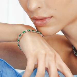 18K Gold Emerald and Diamond Fashion Tennis Bracelet - Product Image 3