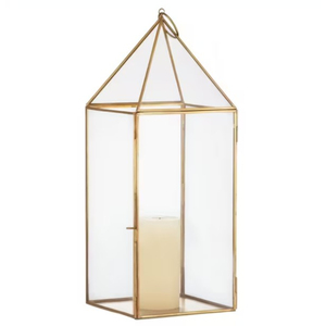 Luxury Rose Gold <b>Copper</b> Candle <b>Lantern</b> With Tapered Frosted Glass Panels Decorative Geometric Stainless Steel Candle Holder - Product Image 4