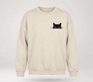 Sweat-shirt personnalisé en coton surdimensionné à col rond avec petit logo de chat sur le devant, en tissu polaire tricoté pour femme, idéal pour les tenues décontractées d'hiver - Product Image 3