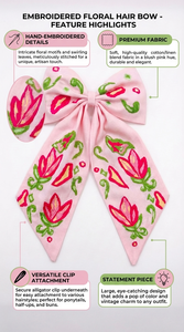 Cinta de Raso Rosa con Lazo Bordado Floral Hecho a Mano para Accesorios para el Cabello, Decoración de Ropa, Envoltura de Regalos, Costura, Manualidades Textiles - Product Image 6