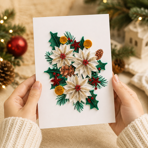 Carte de vœux artisanale personnalisée en quilling floral Poinsettia de Noël, vente en gros, fabricant de cartes cadeaux en papier, ODM/OEM numérique - Product Image 5