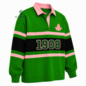 Alpha | Kapa | Alpha <b>Women's</b> Color Block <b>Rugby</b> Shirt Long Sleeve Polo Collar Embroidered Greek Letter Collegiate Pullover - Product Image 2