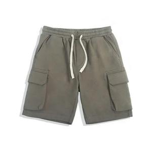 Shorts cargo en coton pour homme, couleur unie, taille à cordon, coupe mi-haute, décontractés, avec poches, en tissu tissé respirant - Product Image 3