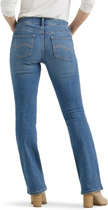 Women's Mid Waist Straight Leg <b>Jeans</b> Stonewashed Blue Cotton Five-pocket Casual Fit Full Length <b>Button</b> <b>Fly</b> Regular Style - Product Image 2