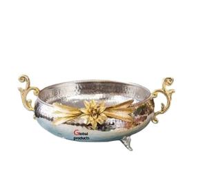 Servicio de acero inoxidable de metal con acabado plateado con diseño de flores doradas para restaurante y bar de hotel - Product Image 1