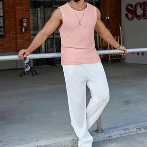 Pink Men's Casual Tank <b>Top</b> Waffle Knit Sleeveless Shirt Breathable Lightweight Summer Muscle Tee Athletic Workout <b>Top</b> for Gym - Product Image 3