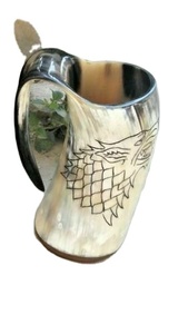 Viking Warrior Design tasse faite à la main rustique Ale Tankard fabriqué à partir de vraie corne de buffle commandes personnalisées disponibles Style Animal nautique - Product Image 2