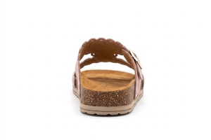 Sandales plates en daim rose à bout ouvert avec boucle et semelle en liège – Chaussures d'été - Product Image 2