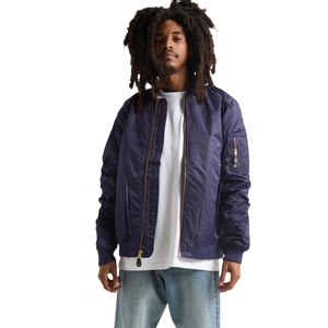 Chaqueta Bomber Negra para Hombre, Chaqueta de Vuelo MA1 de Nailon Satinado, Cierre de Cremallera, Dobladillo Acanalado, Estilo Urbano, Venta al Por Mayor - Product Image 3