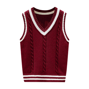 Gilet tricoté sans manches gris de haute qualité à col en V pour enfants, pull assorti, uniforme scolaire, pulls en tricot - Product Image 4