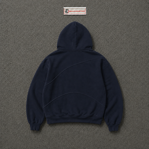 Sudadera con Capucha Azul Marino Extra Grande Personalizada para Hombre, Estilo Urbano, con Costuras Curvas, Hombros Caídos, Sudadera Informal a la Moda - Product Image 6