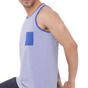 Camiseta sin mangas de punto de Spandex/Poliéster con cuello redondo, color liso, transpirable, para fitness casual, teñido liso, 120g - Product Image 3