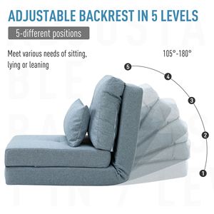 Sedia Pieghevole Blu con Schienale Regolabile, Divano Letto Convertibile, Divano da Terra Pieghevole - Product Image 5