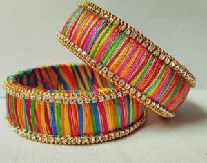 Colorful Handmade Thread <b>Bangles</b> Set Silk Wrapped Traditional Indian Jewelry Women Bridal Party Wear Bulk - Product Image 2