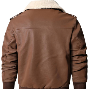 <b>Men's</b> Genuine Leather Aviator <b>Jacket</b> <b>Shearling</b> Collar Winter Bomber Zip Up <b>Jacket</b> Warm Casual Outdoor Fashion Leather <b>Jacket</b> - Product Image 3