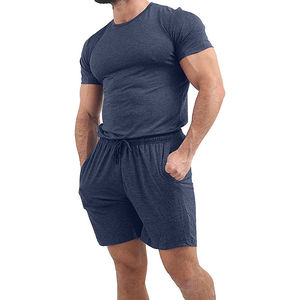 Conjunto de 2 piezas de camisa y pantalón corto de verano para hombre, de tejido de rizo de poliéster/algodón, de secado rápido, colores y tallas personalizables, con logo. - Product Image 3