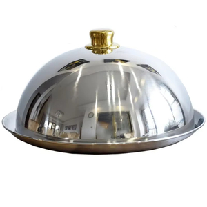 Cloche alimentaire ronde en acier inoxydable de luxe, couvercle en métal pour la cuisine, la table, la restauration, avec couvercle. - Product Image 1