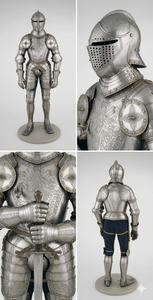 Armadura medieval de la mejor calidad, tipo Sugarloaf, en acero dulce de calibre 18, con acabado pulido, tamaño completo, aproximadamente 7 pies, con acabado pulido. - Product Image 3