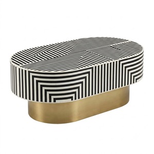 Table basse ronde de luxe en os bleu incrusté, motif floral, en os de chameau et résine, avec base en laiton doré pour salon - Vente en gros - Product Image 2