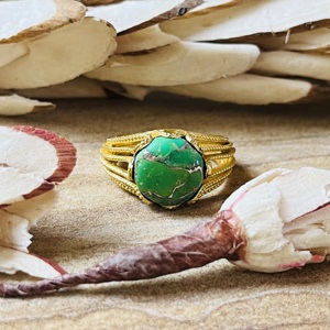2026 Modern Style Green <b>Turquoise</b> Brass <b>Ring</b> Vintage Cutout Texture <b>Ring</b> 18k Gold Plated Statement Wholesale <b>Ring</b> For Women - Product Image 1